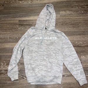 Alphalete Hoodie Men’s Small Gray Camo Sweatshirt Workout Training Pullover